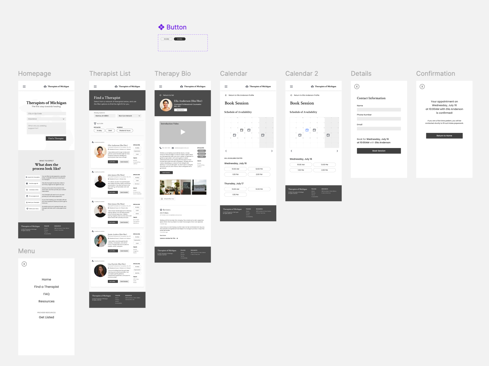 Mid-fidelity prototype in Figma for therapy app